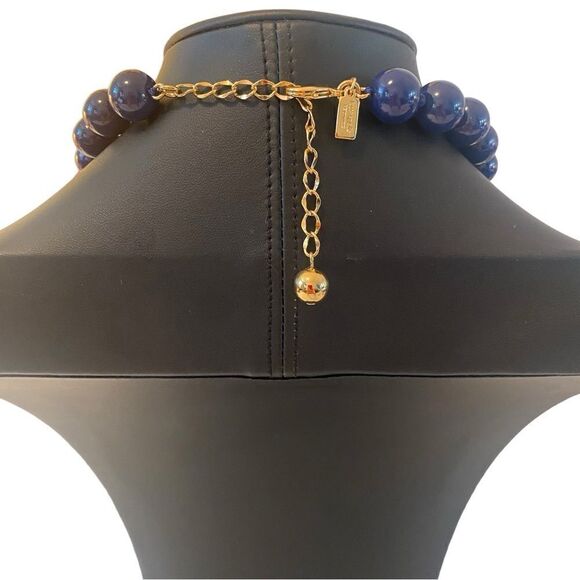 Kate Spade NY Dark Blue & Gold Toned Beaded Teardrop Statement Necklace. - Picture 5 of 5